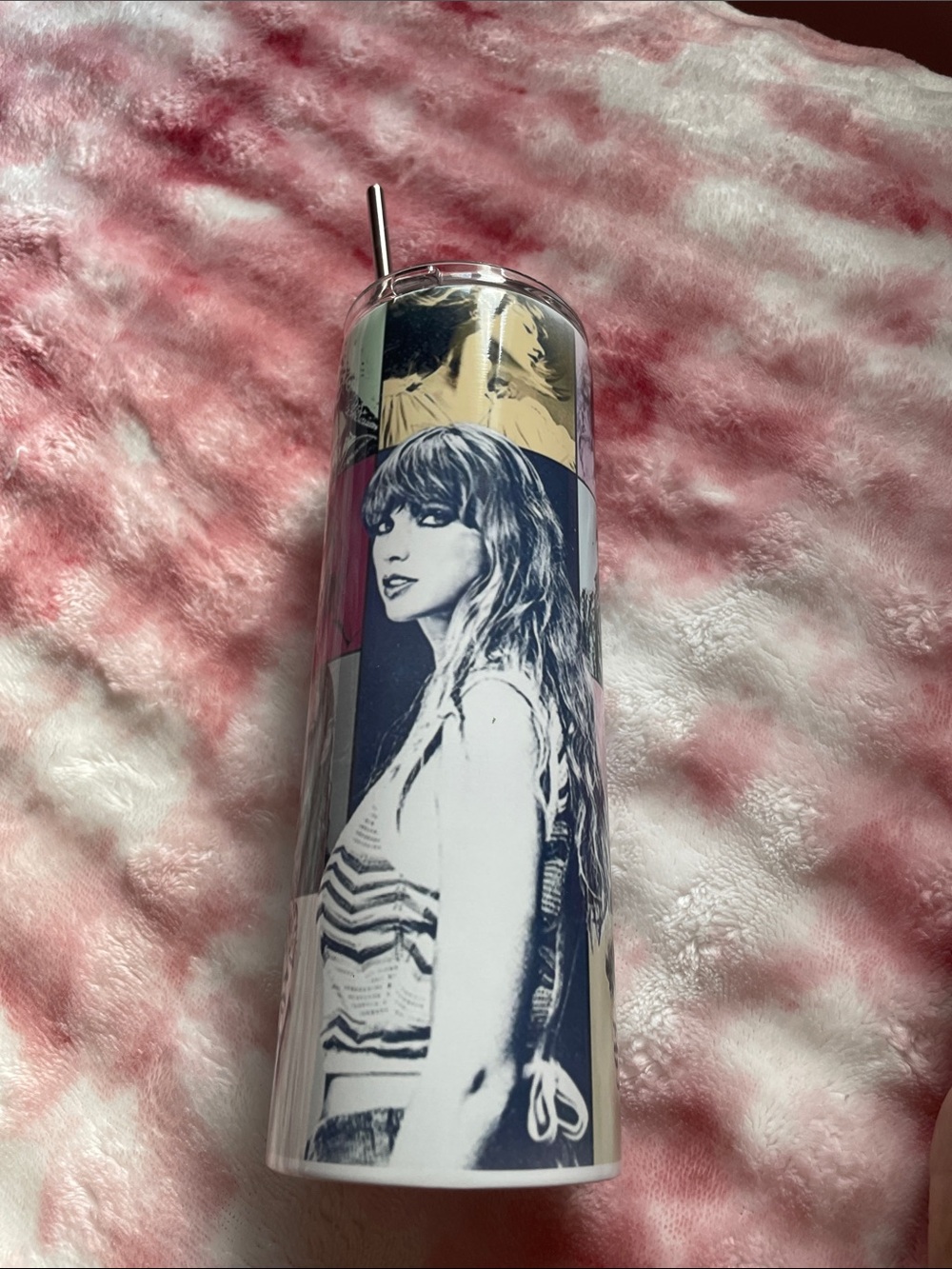 Taylor Swift Photo Collage Stainless Tumbler - Pink, White, Navy